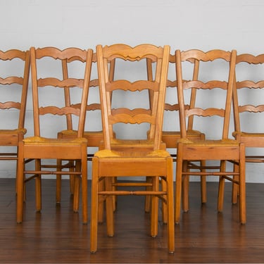 Country French Provincial Ladder Back Maple Rush Dining Chairs - Set of 8 