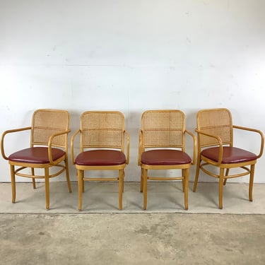 Vintage Modern Cane Back Armchairs- Set of Four 