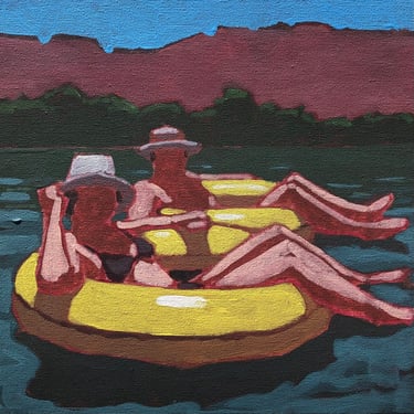 River Floating #9  |  Original Acrylic Painting on Canvas, 10"x10"  |  tubing, summer, fine art, Michael Van, gallery wall 