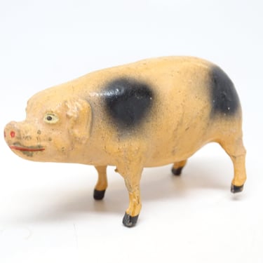 Antique 1930's German Pig,  for Christmas Nativity or Putz, Composition Stick Leg Hand Painted, Vintage Farm Animal 