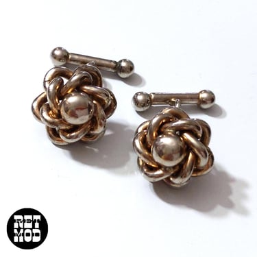 Chic Vintage 70s Silver Metal Knot Cuff Links 