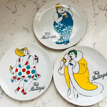 Vintage 1979 Variations Fitz and Floyd "Fat Is Beautiful Lady" 7 inch Plate Set Of 3 by LeChalet