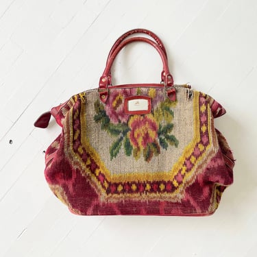 1960s Koret Floral Tapestry + Leather Big Travel Bag 