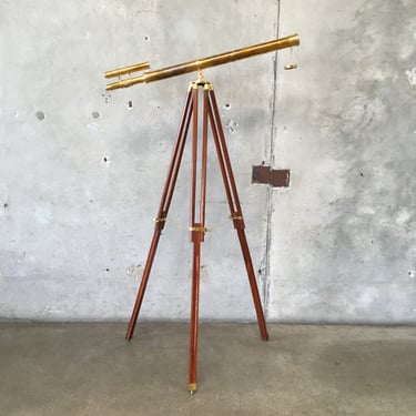 Brass Nautical Telescope w/ Wood & Brass Tripod Legs
