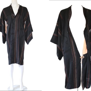 1940s Jacquard Silk Japanese Vintage Kimono Dress Coat or Robe - Medium 