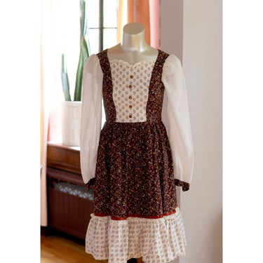 Vintage Prairie Dress - Mini Dress - 1970s - Floral, Calico - Boho 