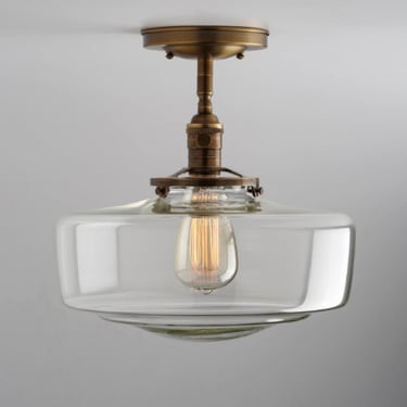 Clearance/ 2nds glass, Schoolhouse Large Clear Glass Shade Flush Mount or Semi Flush Mount Fixture 