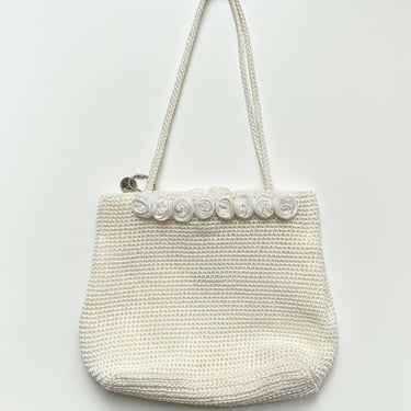 White Knit Floral Handbag