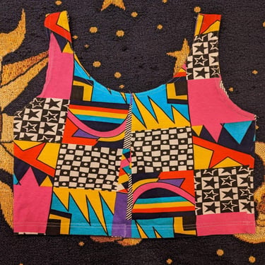 Vintage late 80s early 90s Funky fun abstract crop tank top 