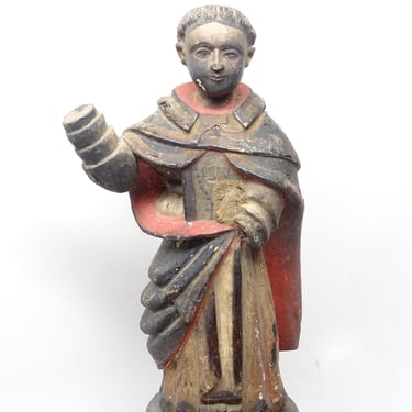 Antique 1800's  Santos Saint Vincent Ferrer, Vintage Hand Carved Bulto, Angel Statue, Religious Church Folk Art from Philippines 