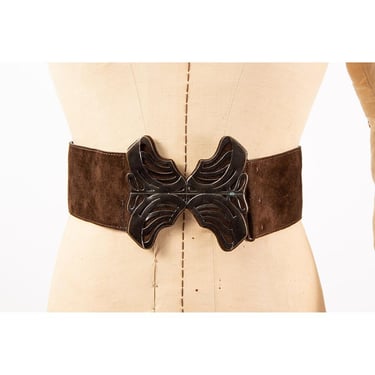 Vintage 1970s Yves Saint Laurent wide suede butterfly belt / XS 