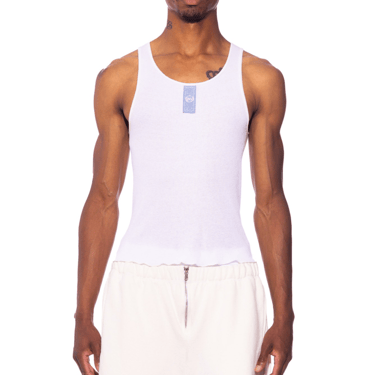 BLUE DENIM SCRAP TANK IN WHITE (MENS)