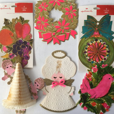70's Vintage Hallmark Christmas Tags, Mid Century Designs, Gift Wrap Tags, Some New, Some Used 