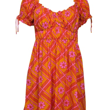 Show Me Your Mumu - Orange &amp; Pink Print Puff Short Sleeve &quot;Nikki&quot; Dress Sz S