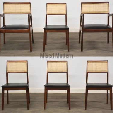 Jens Risom Walnut and Cane Dining Chairs - Set of 6 