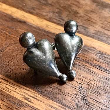 Vintage Sterling Silver Screwback Earring Heart Circa 1940s Estate Jewelry Love 