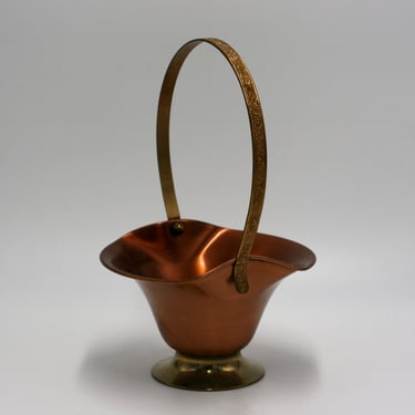 vintage copper basket with brass handle 