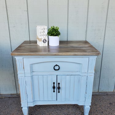 Grey End Table with Weathered Wood Finish Top