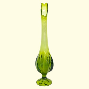 Vintage Viking Swung Vase Retro 1960s Mid Century Modern + 19.75" H + Avocado Green Glass + 6 Petal + Epic + Pedestal Base + MCM Home Decor 
