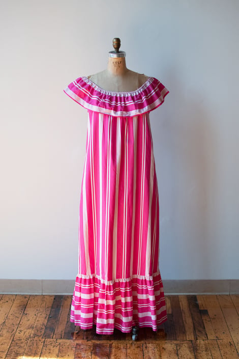 1980s Pink Striped Dress | David Brown 