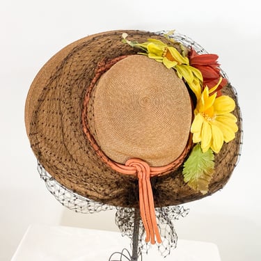 1940s Straw Flower Saucer Hat | 40s Straw Flower Hat | Old Hollywood | gene doris 