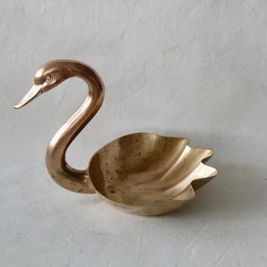 Large Vintage Mid Century Brass Swan Coin Key Dish Tray Planter 