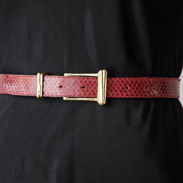 red snakeskin belt | 70s 80s vintage dark red snake leather skinny belt 