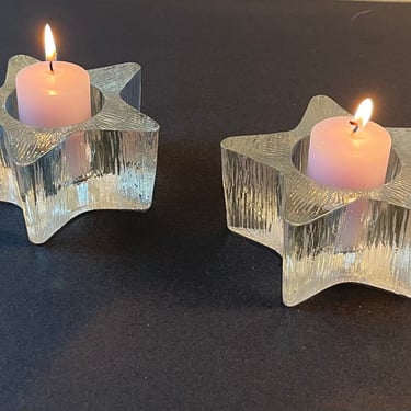 Vintage 1980s Pair of Avon Starbright Glass Tealight or Votive Candle Holders 