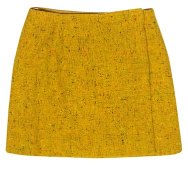Moschino Couture - Mustard Speckled Tweed Wool Wrap Miniskirt Sz 8