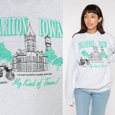 Chariton Iowa Sweatshirt 80s 90s Lucas County Shirt My Kind of Town Classic Car Courthouse Raglan Sleeve Vintage Retro Grey Extra Large XL 