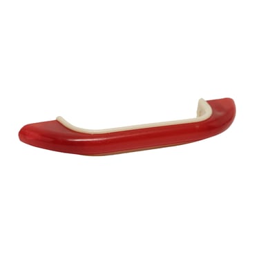 Vintage 4.375 in. Mid Century Red &#038; Cream Plastic Bridge Pull