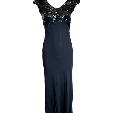 1930s Bias Crepe Gown with Sequin Bodice