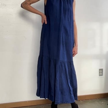 Navy Linen Paul Stuart Maxi Dress (M/L)