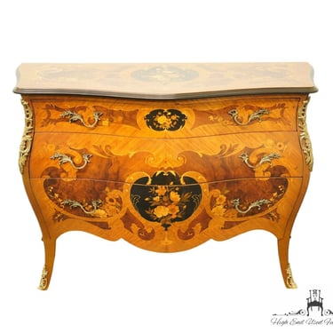 Antique Vintage Louis XVI French Provincial High Gloss Ornate 48" Chest of Drawers w. Floral Inlays 