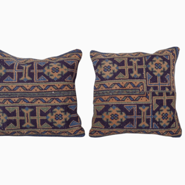 Muted Gray and Blue Carpet Pillow - Turkish Oushak Rug