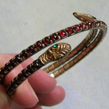 Antique Victorian GF Garnet Glass Snake Coil Bracelet, Old Garnet GF Snake Bracelet, Old Victorian Garnet Bracelet (#4644) 