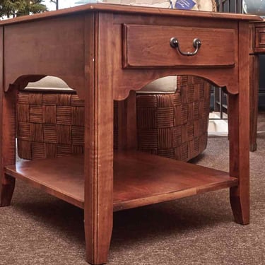 Ethan Allen Cherry Plank Top Side Table with 1 Drawer &amp; Shelf