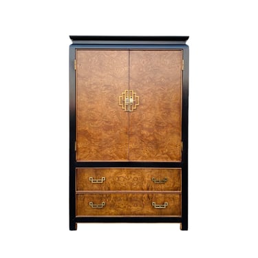 Vintage Burl Chinoiserie Armoire Dresser by Century Chin Hua - Black & Wood Asian Style Chest Hollywood Regency Oriental Furniture 