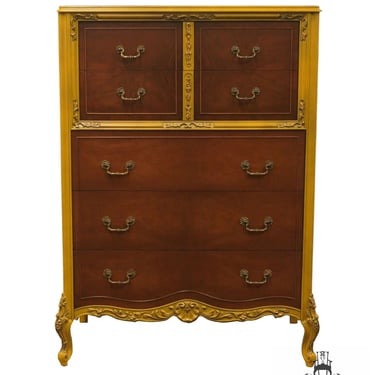 VINTAGE ANTIQUE Louis XV French Provincial Style 40" Two Tone Chest of Drawers w. Gilded Accents 723-768 