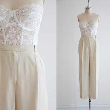 high waisted pants | 90s y2k vintage Liz Claiborne beige cream straight leg cropped trousers 
