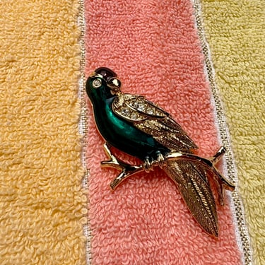 Gold &amp; Green Enamel Parrot Pin