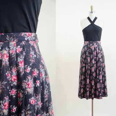 cute cottagecore skirt | 80s 90s vintage Laura Ashley black pink romantic floral pleated midi skirt 