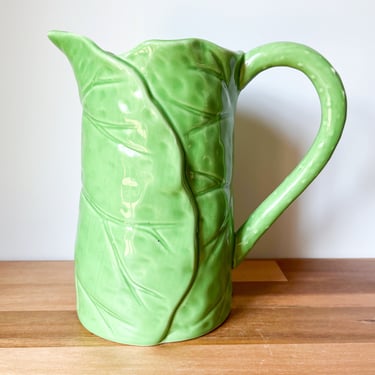 Large Green Cabbage Pitcher. Green Vintage Lettuce Pitcher. Vintage Ceramic Drinkware. 