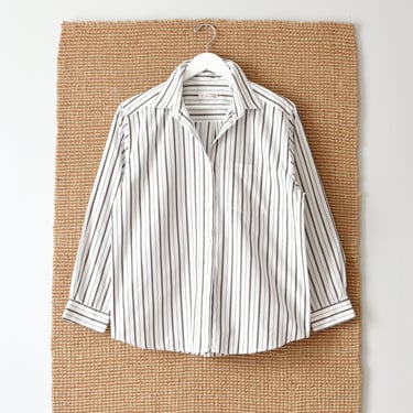 vintage striped cotton button down shirt, 90s white blouse 