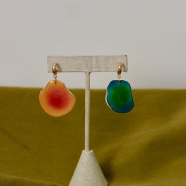 Multicolor Resin Dangle Earrings / Abstract Organic Shape / Thermal Science themed Jewelry 
