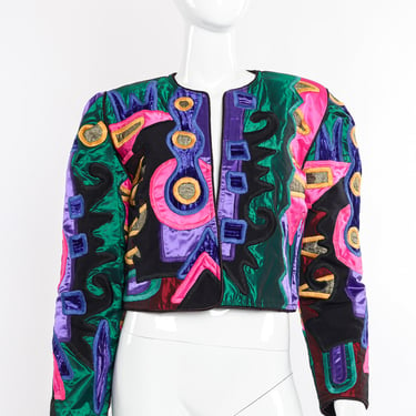 Abstract Patchwork Cropped Jacket