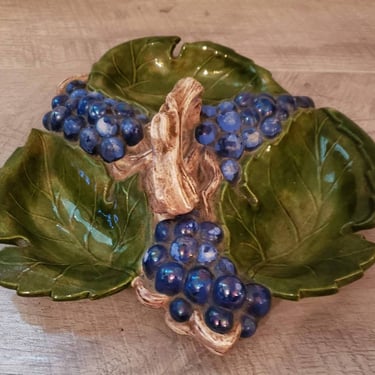 Vintage Arnels Ceramics  Grape Leaf sectioned  tray Easter Table Centerpiece Unique Serving Trays 