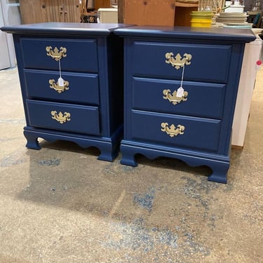 A pair! Two navy blue nightstands. 23” x 16.5” x 26.5” Call 202-232-8171 to purchase either or both