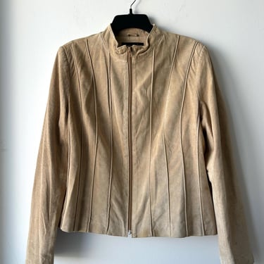 Willi Smith Womens Jacket Large Beige Full Zip Mock Collar Suede Leather Western 