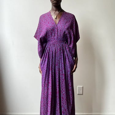 Zandra Rhodes Violet Squiggle Print Rayon Crepe Maxi Dress 